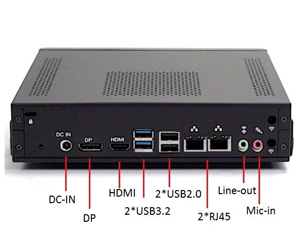 USB 3.2, HDMI, DP, 두 개의 LAN, TPM 및 최대 여섯 개의 COM을 지원하는 VDI 엔드포인트.